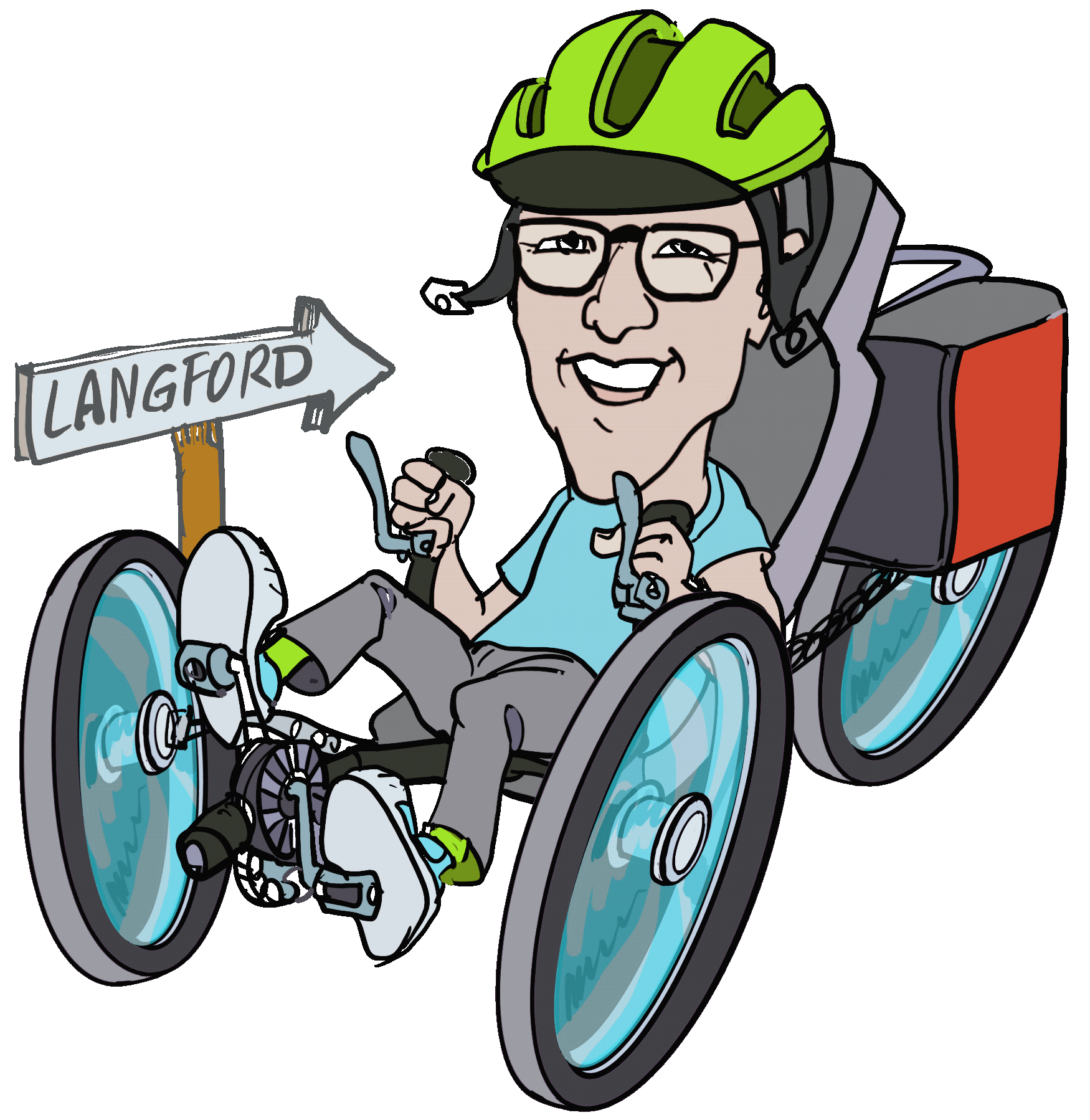 A man in a helmet riding a three-wheeled bike to Langford (a long way)