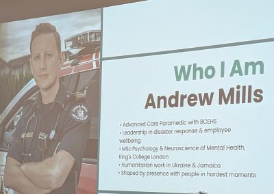 A graphic showing Andrew Mills, advanced care paramedic.